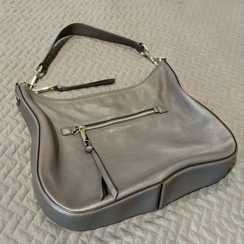 MARC JACOBS Recruit Hobo Shoulder Bag Purse Dark Grey Silver Hardware